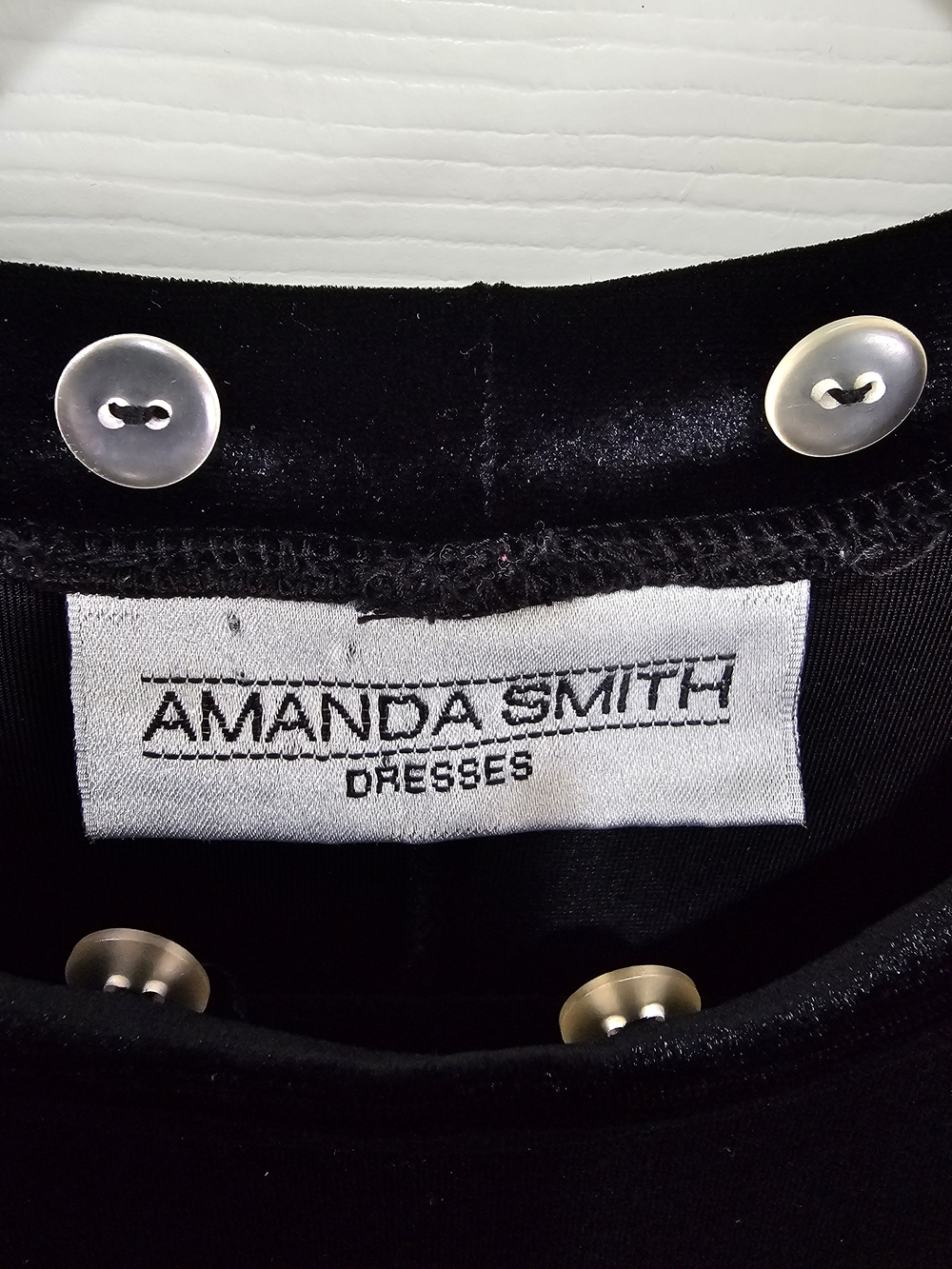 Amanda Smith Black Velvet Long-Sleeve Dress with White Collar - Picture 4 of 12